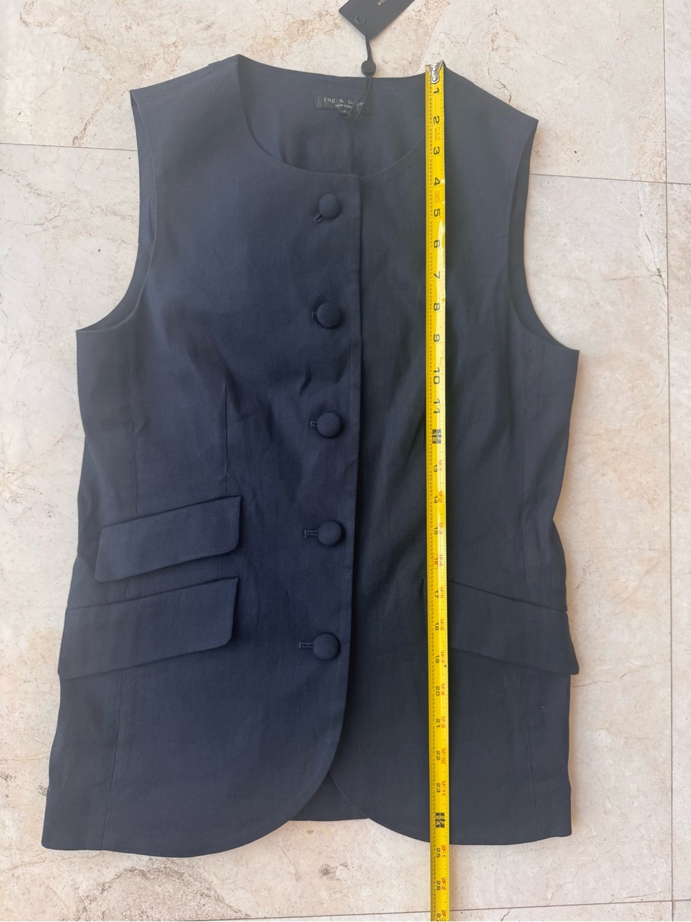 Rag & Bone Linen Blend Sleeveless Button Front Vest in Dark Navy size 2 - Picture 10 of 13
